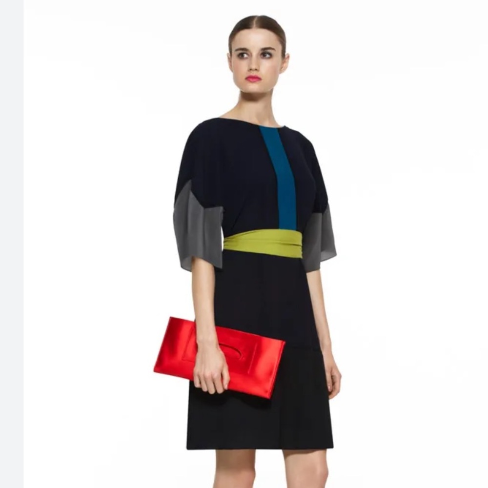BCBGMaxAzria Runway silk navy colour block shift dress size medium